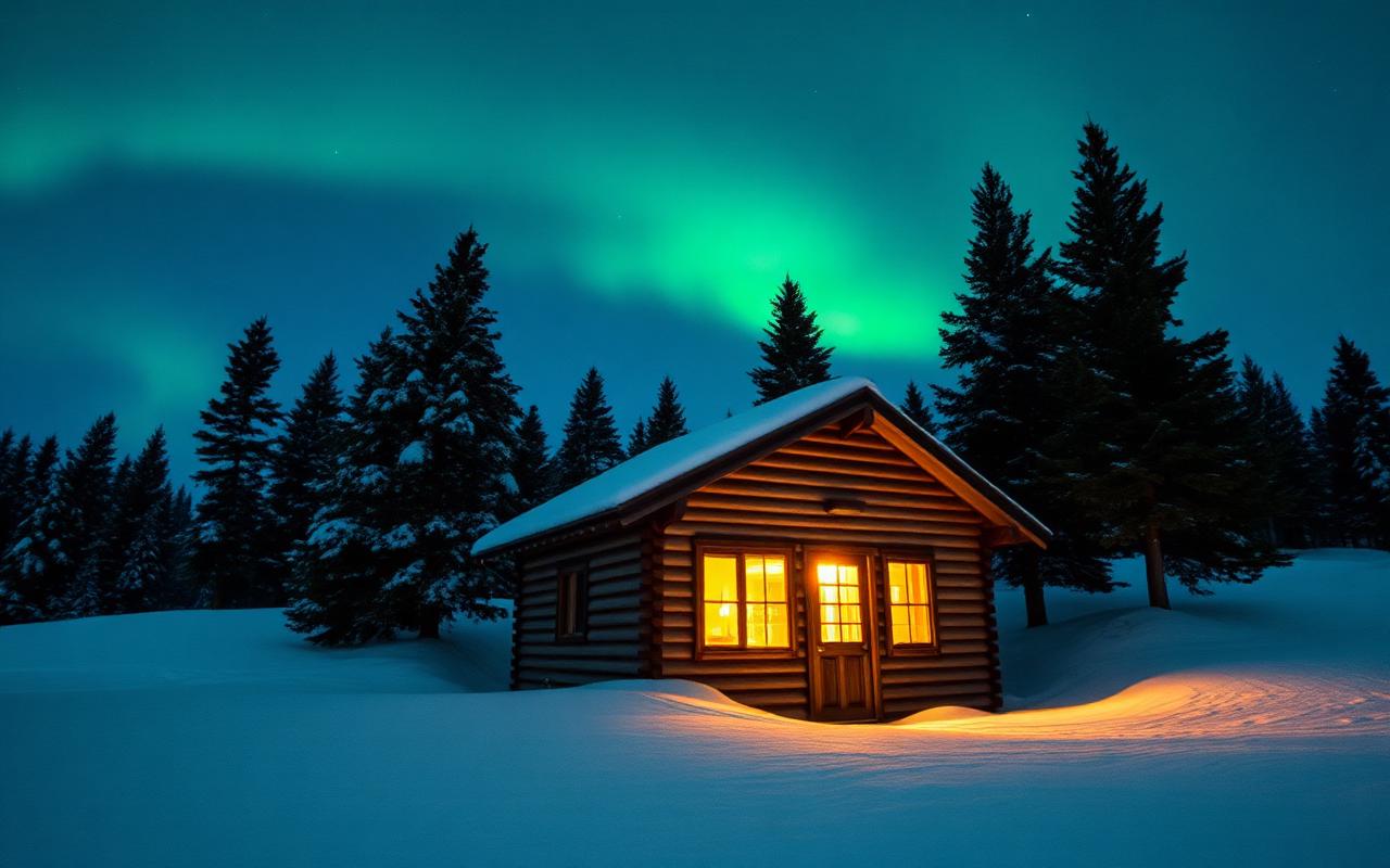 cabana com neve no Ártico norueguês